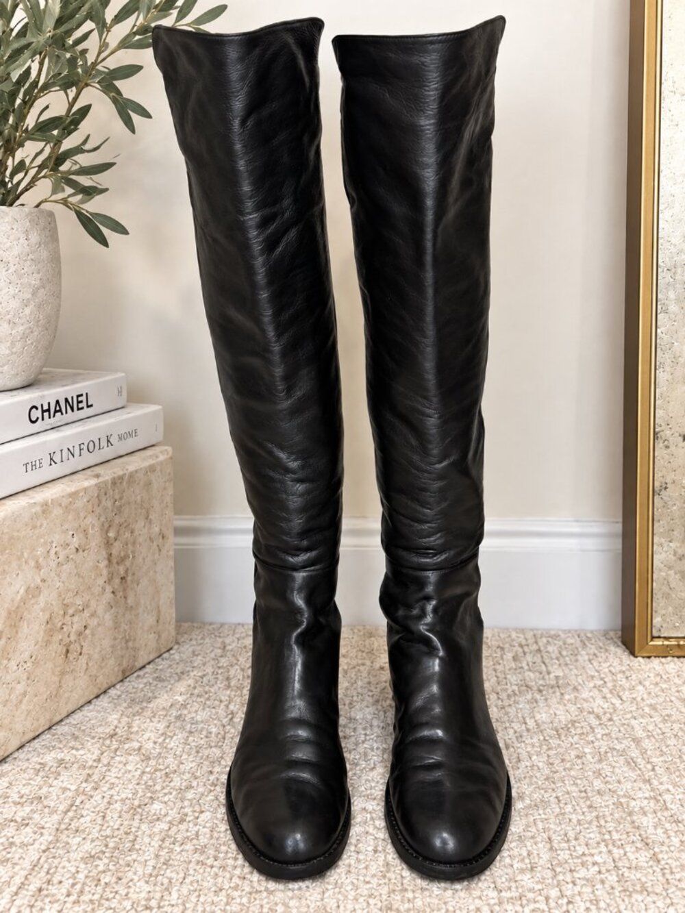 STUART WEITZMAN 5050 Black Leather Over-the-Knee Boots | Size 6.5M
